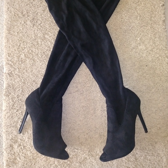 Black suede over the knee boots - Picture 2 of 4